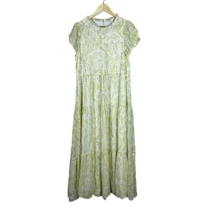 Lucky Brand Ariel Tiered Paisley Maxi Dress Yellow Boho Flutter Sleeve Size S thumbnail 3
