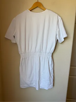 Grey Lab White T Shirt Mini Dress Elastic Waist Short Sleeve Size M thumbnail 2