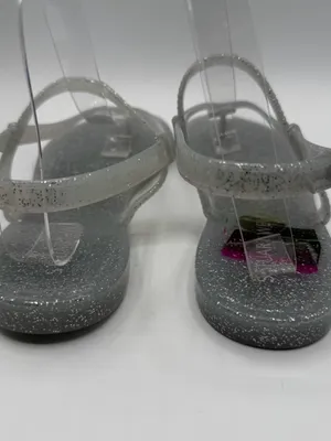 Stuart Weitzman Sallie Jelly Sandals 9 Silver Glitter T Strap Clear NWOB thumbnail 4