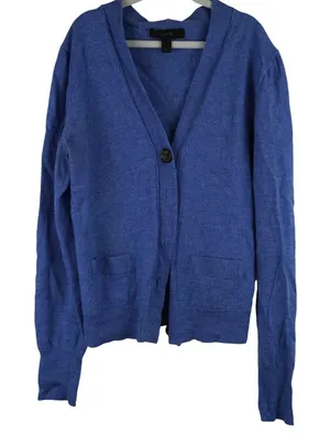 J Crew Blue Merino Wool Cardigan Sweater Womens Small V Neck Button Pockets thumbnail 1