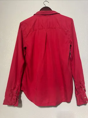 American Eagle Red Lyocell Weekender Boyfriend Utility Button Down Shirt M thumbnail 3
