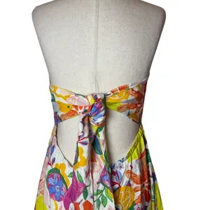 FORE Maxi Dress Women Large White Yellow Strapless Fruit Floral Tie Back Boho thumbnail 6