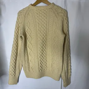 Unbranded Aran Cable Knit Wool Sweater Cream Fisherman Chunky Crewneck thumbnail 3