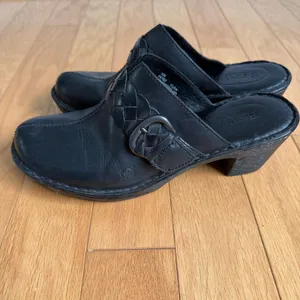Born Leather Mules Clogs Woven Accent Comfortable Shoes‎ Size 10M Black thumbnail 3
