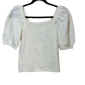 English Factory Cream Short Puff Sleeve Square Neck Sweater TL185T Small NWT thumbnail 2