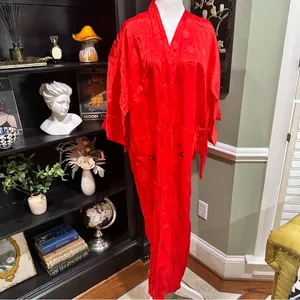 Vintage Golden Bee Red Embroidered Peacock Kimono Robe – Size M thumbnail 4