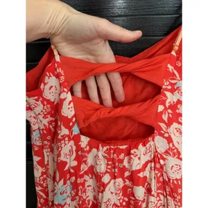 Free People Red Floral Twist Back Mini Dress Size 10 thumbnail 8