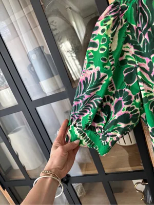 Marie Oliver Rita midi dress wrap kelly green print puff sleeve tie front cotton thumbnail 6