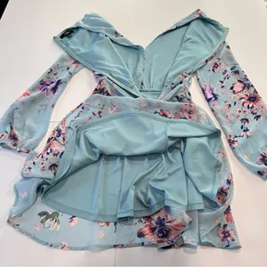 Lulus Always Yours Light Blue Floral Print Long Sleeve‎ Skater Dress SMALL thumbnail 7