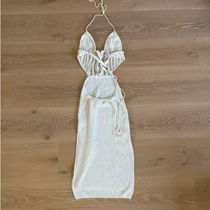 White Fox Midi Dress Crochet Halter Cut Outs Size S/M Beige thumbnail 5