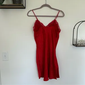 Erika Taylor Intimates Red Lace Trimmed Chemise Nightie Lingerie Size Small thumbnail 2