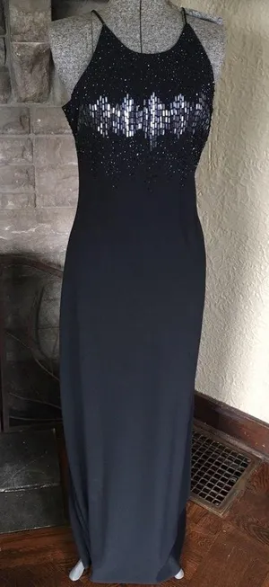 Vintage 90s Beaded Black Floor Length Formal Dress prom thumbnail 1