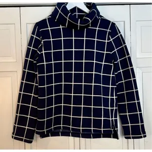 J.Crew navy windowpane turtleneck fleece sweater M thumbnail 3