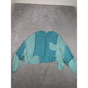 Pol Cropped Boxy Raw Edge Top Womens Blue Contrast Stitch Relaxed‎ Small thumbnail 3