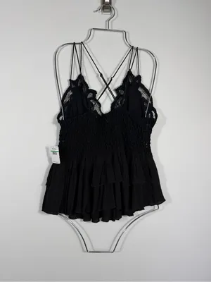 Free People Intimately Black Lace Adella Ruffle Cami Top Size L NWT thumbnail 2