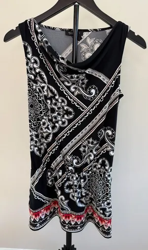 White House Black Market Black Paisley Print Cowl Neck Top XS thumbnail 1