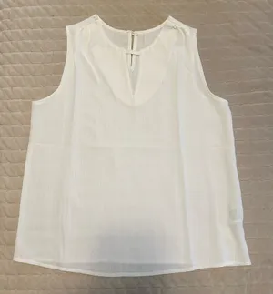 SheIn White sheer tank top with keyhole neckline and back thumbnail 1