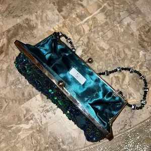 Sequined evening handbag purse with beads clutch green thumbnail 3