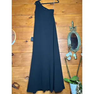 Lulus Enchanted Energy Black One-Shoulder Dress Bridesmaid Homecoming Slit Large thumbnail 6