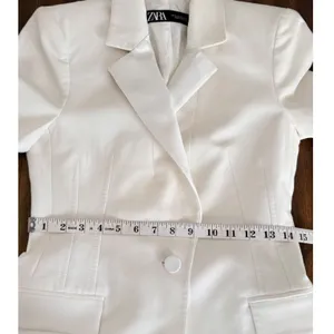 Zara Womens Cream White‎ Satin Lapel Tailored Single Button Blazer XS thumbnail 10