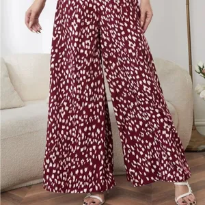 Crescent maroon and white spotted wide leg pants NEW thumbnail 1