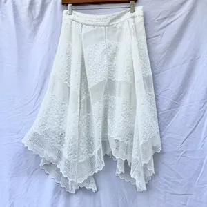 Vintage | Mid-Rise Lace Crochet Asymmetrical Midi Skirt In White Size Large thumbnail 2