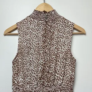 1.State‎ Animal Print Chiffon Smocked Mock Neck Dress in Brown Taupe thumbnail 8