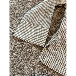 COS Womens Medium Striped Button Down Shirt Cotton Long Sleeve Beige‎ Brown Blue thumbnail 4
