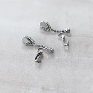 Vintage Clip On Earrings Clear Gems with Black Gem Drop Dangle Regal Stylish thumbnail 5