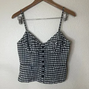Reformation Cozumel black white gingham linen peplum corset top WOMENS 4 thumbnail 2
