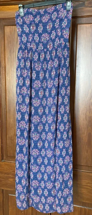 Hollister Blue Pink Long Slit Maxi Strapless Dress XS thumbnail 1