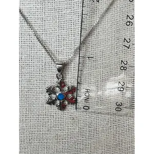 Silver 925 Simulated Fire Opal Snowflake 18" Necklace + Drop Earring Set Jewelry thumbnail 7