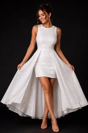 NAANAA White Sequin High Low Bridal Party Dress US 8 thumbnail 1