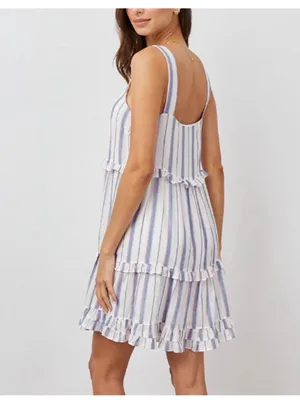 Rails Sandy Tahiti Blue White Pink Striped Tiered Ruffle Feminine Sundress Large thumbnail 6