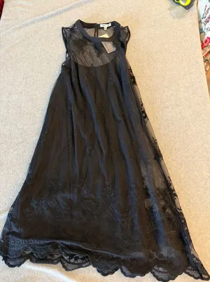 Bleu Ciel Women S Black Sheer Mesh Floral Embroidered Lace Scallop Hem Dress NWT thumbnail 1