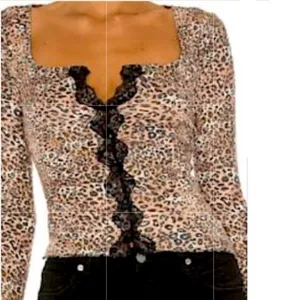 NEW Free People She’s All That Top Animal Print Black Lace Size Small thumbnail 9