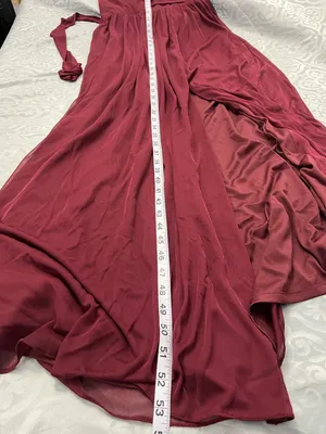 Azazie Burgundy Ruffle Wrap Maxi Dress with Side Slit thumbnail 9