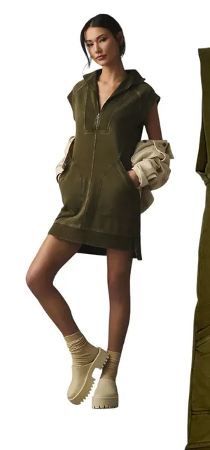 Daily Practice Anthropologie Meru Zip-Front Mini Dress Olive Green Size Large thumbnail 1