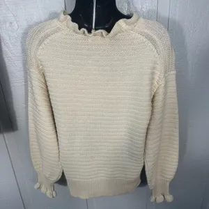 Madewell – Ruffle Neck Pullover Sweater (Heather Stone) Size Large NWOT thumbnail 8
