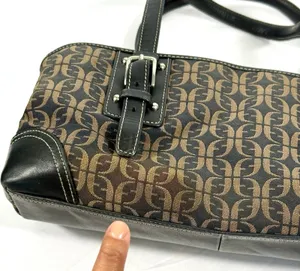 Fossil Brown Black Monogram Jacquard Leather Satchel Bag Y2K thumbnail 14