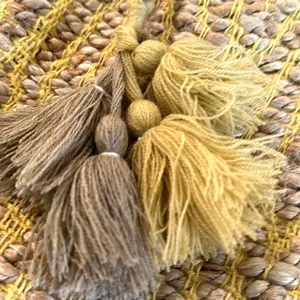 Chloe & Lex Tote Bag Women's‎ Large Yellow Woven Straw Tassel Boho Beach Coastal thumbnail 2