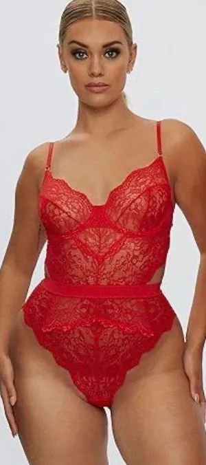 SheIn Red Lace Love Gothic Bodysuit thumbnail 1