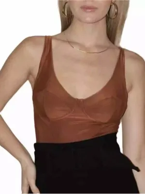 Free‎ People We are HAH Hot as Hell Bodysuit Eyes on Top $128 Milk Chocolate thumbnail 7