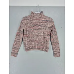 GAP Womens Sweater Pink‎ Gray Marled Cable Knit Mock Neck Wool Blend XS thumbnail 2