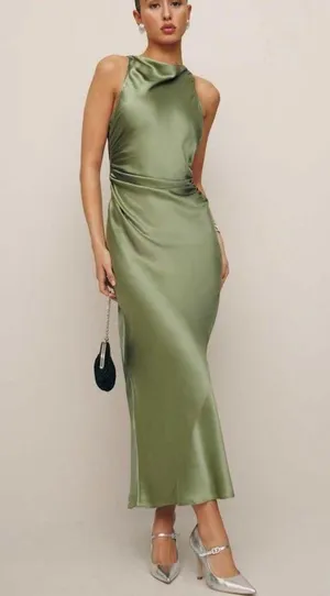 Reformation 100% silk cassette Dress in artichoke NEW thumbnail 3