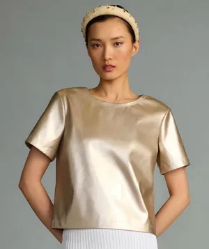 Anthropologie Porridge Collin Faux Leather Short Sleeve Top thumbnail 1