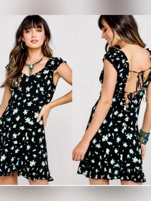 FREE PEOPLE WOMENS LIKE A LADY SLEEVELESS PRINTED MINI DRESS, BLACK, Medium NWT thumbnail 2