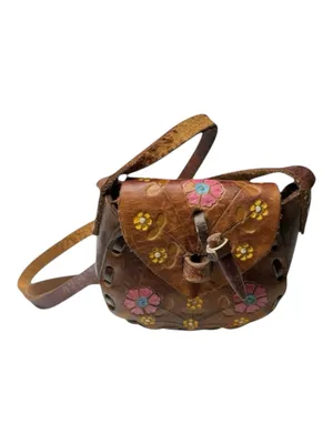 Vintage 70’s: OOAK Handpainted Hippie Flower ✌︎︎ Mini Handbag ✌︎︎ Saddle Leather thumbnail 13