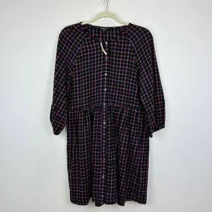 Madewell Plaid Flannel Shirt Dress Raglan Button Front Casual Oversized US 0 NWT thumbnail 5