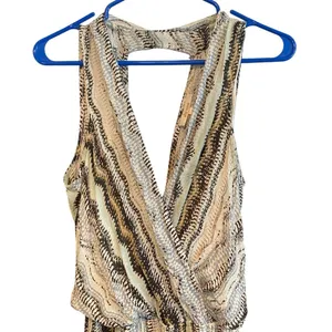 Anthropologie Ella Moss Sleeveless aqua brown chevron Maxi Dress Resortwear thumbnail 6
